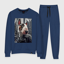 Костюм хлопковый женский Dude bull terrier in New York - ai art, цвет: тёмно-синий