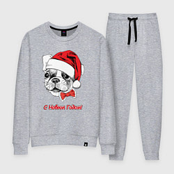 Женский костюм Новогодний французский бульдог с бабочкой в шапке