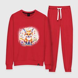 Женский костюм Милый большеухий лисенок сидит в цветах