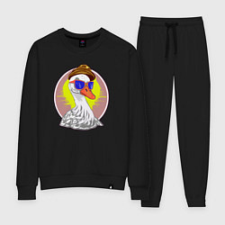 Костюм хлопковый женский Гусь в шляпе и в очках, цвет: черный