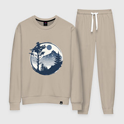 Костюм хлопковый женский Горный пейзаж в круге, цвет: миндальный