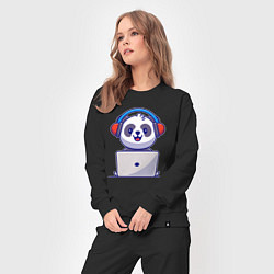 Костюм хлопковый женский Панда за ноутбуком, цвет: черный — фото 2