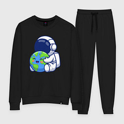 Костюм хлопковый женский Космонавт и Земля, цвет: черный