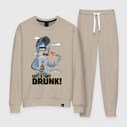 Костюм хлопковый женский К черту работу - давайте выпьем, цвет: миндальный