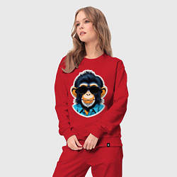 Костюм хлопковый женский Портрет обезьяны в темных очках, цвет: красный — фото 2