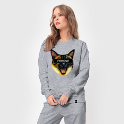 Костюм хлопковый женский Кот meow стикер, цвет: меланж — фото 2