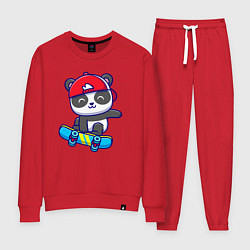 Костюм хлопковый женский Panda skater, цвет: красный