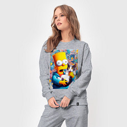 Костюм хлопковый женский Bart Simpson with a kitten - ai art, цвет: меланж — фото 2