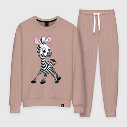 Костюм хлопковый женский Мультяшная зебра, цвет: пыльно-розовый