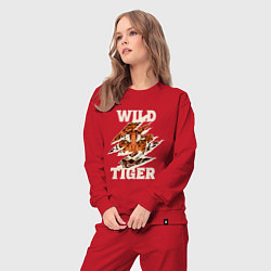 Костюм хлопковый женский Дикий тигр арт, цвет: красный — фото 2