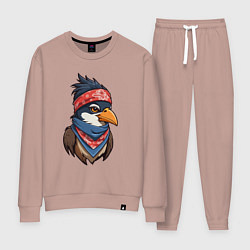 Костюм хлопковый женский Птица в бандане в стиле Хип-хоп, цвет: пыльно-розовый