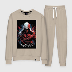 Костюм хлопковый женский Assassins creed красные пятна, цвет: миндальный