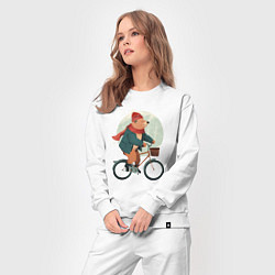 Костюм хлопковый женский Медвежонок на велосипеде, цвет: белый — фото 2