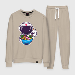 Костюм хлопковый женский Космонавт ест рамен, цвет: миндальный