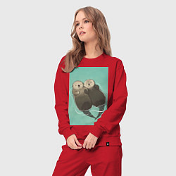 Костюм хлопковый женский Выдры плавают, цвет: красный — фото 2