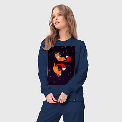 Костюм хлопковый женский Лисы в невесомости, цвет: тёмно-синий — фото 2