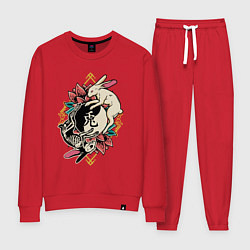Костюм хлопковый женский Кролики инь ян, цвет: красный