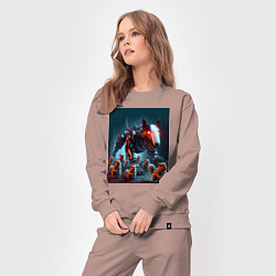 Костюм хлопковый женский Кибер бультерьер защищает белок - нейросеть, цвет: пыльно-розовый — фото 2