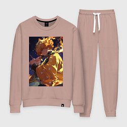 Костюм хлопковый женский Клинок, рассекающий демонов Дзэнъицу Агацума охотн, цвет: пыльно-розовый