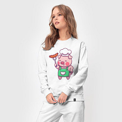 Костюм хлопковый женский Свинка кулинар, цвет: белый — фото 2