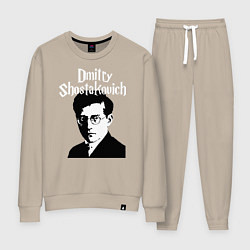 Костюм хлопковый женский Дмитрий Шостакович с портретом, цвет: миндальный