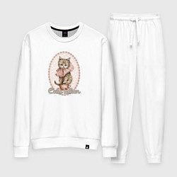 Костюм хлопковый женский Милый котенок в винтажном стиле, цвет: белый