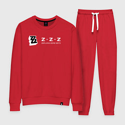 Костюм хлопковый женский Zenless zone zero логотип, цвет: красный