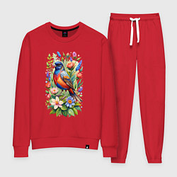 Костюм хлопковый женский Расписной овсянковый кардинал, цвет: красный