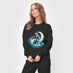 Костюм хлопковый женский Космонавт занимающийся серфингом, цвет: черный — фото 2