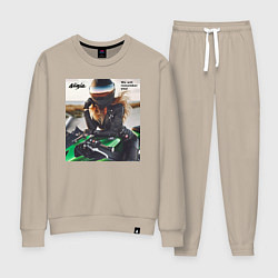 Костюм хлопковый женский Девушка на мотоцикле Kawasaki ninja- память, цвет: миндальный