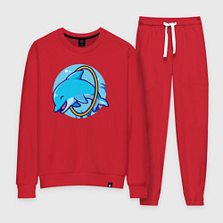 Костюм хлопковый женский Весёлый дельфинчик, цвет: красный