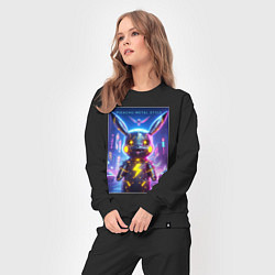 Костюм хлопковый женский Cyber Pikachu - metal style neon glow, цвет: черный — фото 2