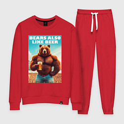 Костюм хлопковый женский Медведи тоже любят пиво - нейроарт, цвет: красный
