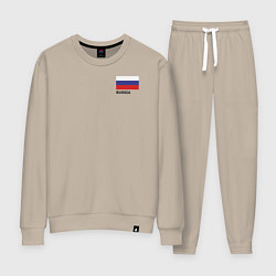Костюм хлопковый женский Россия карта и флаг, цвет: миндальный