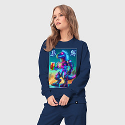 Костюм хлопковый женский Beersaur neon glow - meme, цвет: тёмно-синий — фото 2