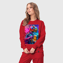 Костюм хлопковый женский Dude beersaur - neon glow, цвет: красный — фото 2