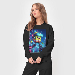 Костюм хлопковый женский Cyber Sponge Bob - neon glow fantasy, цвет: черный — фото 2