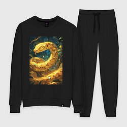 Костюм хлопковый женский Золотая змея, цвет: черный