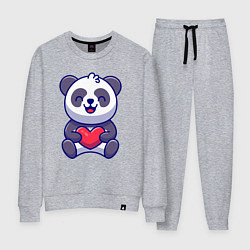 Костюм хлопковый женский Весёлая панда с сердцем, цвет: меланж