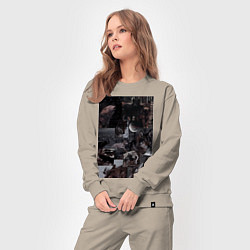 Костюм хлопковый женский Волки коллаж, цвет: миндальный — фото 2