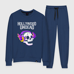 Костюм хлопковый женский Hollywood Undead - неоновый череп, цвет: тёмно-синий