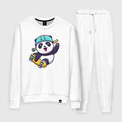 Костюм хлопковый женский Skater panda, цвет: белый