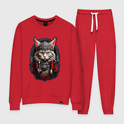 Костюм хлопковый женский Кот викинг, цвет: красный