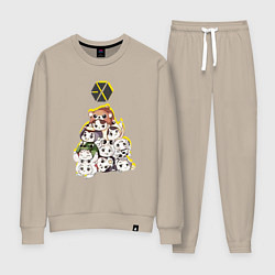 Костюм хлопковый женский Exo в виде милых зверушек, цвет: миндальный