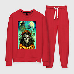 Костюм хлопковый женский Скелет ведьмы - хэллоуин, цвет: красный