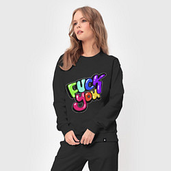 Костюм хлопковый женский Fuck you multicolor, цвет: черный — фото 2