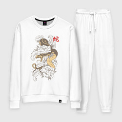 Костюм хлопковый женский Змей в цветах, цвет: белый