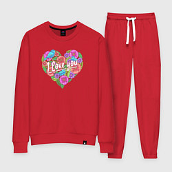Костюм хлопковый женский Love flowers, цвет: красный