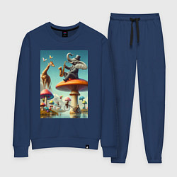 Костюм хлопковый женский Слон играет на саксофоне жирафу, цвет: тёмно-синий