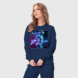 Костюм хлопковый женский Neon cyber girl - ai art, цвет: тёмно-синий — фото 2